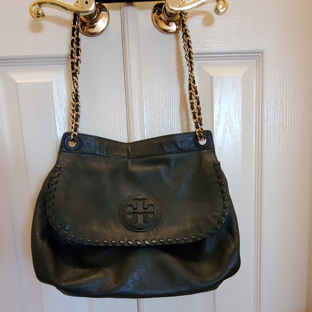 Ladies black leather Tory Burch shoulder handbag